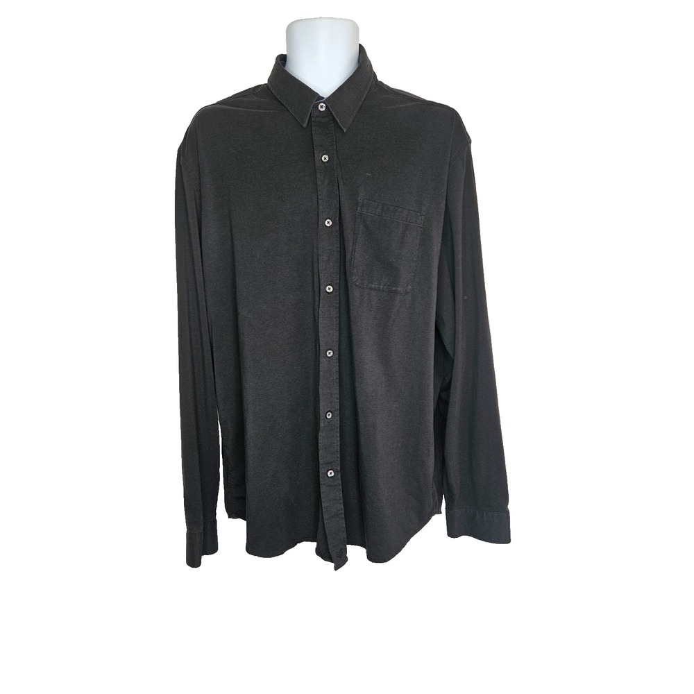 Minimalist Luxe Stretch Knit Button Down Long Sleeve Shirt Black Men's 2XL